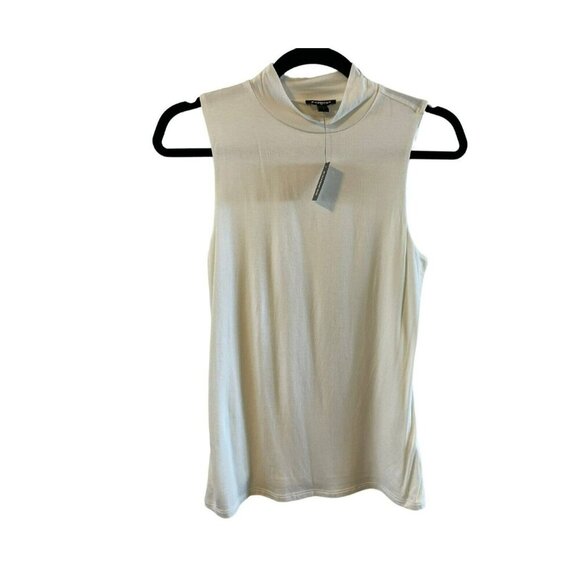 Express Womens Sleeveless Mock Neck Tank Ivory M stretch layering lined business - Picture 1 of 4